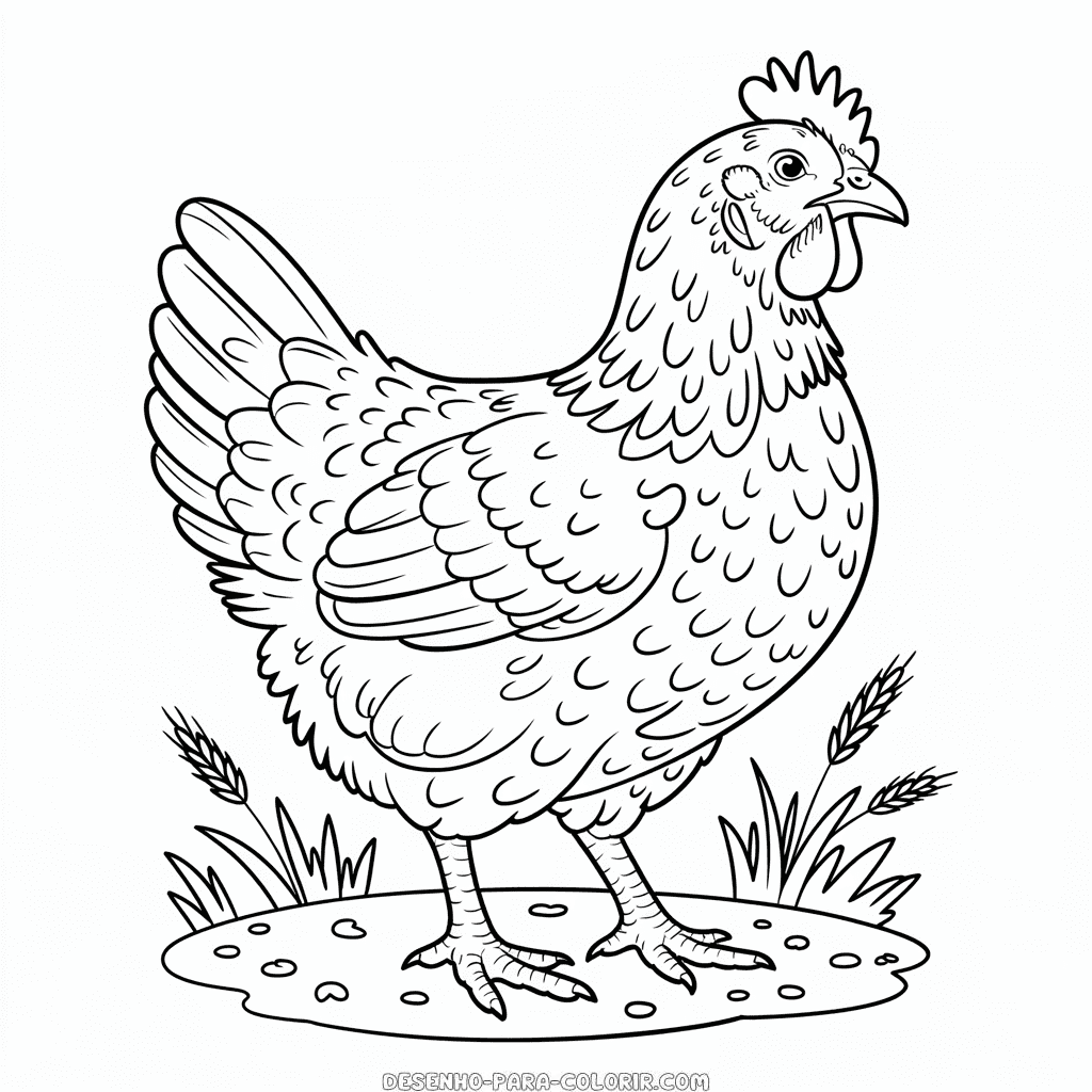 Desenho Detalhado da Galinha para Colorir