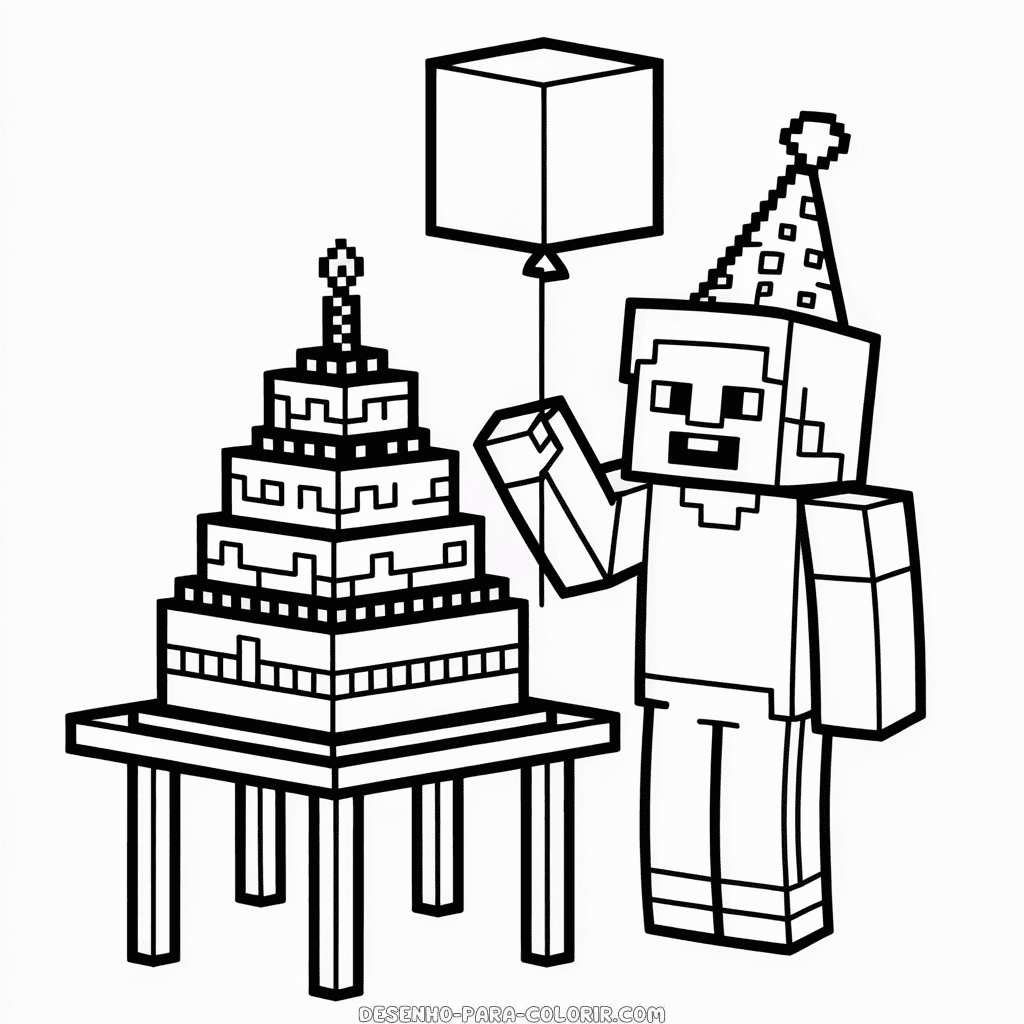 Desenho do Aniversário Minecraft para Colorir
