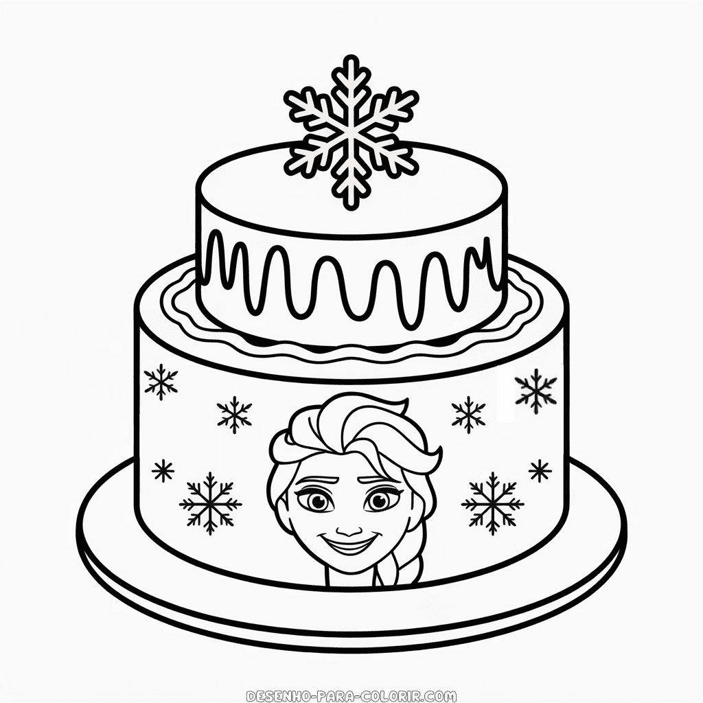 Desenho do Bolo da Elsa para Colorir