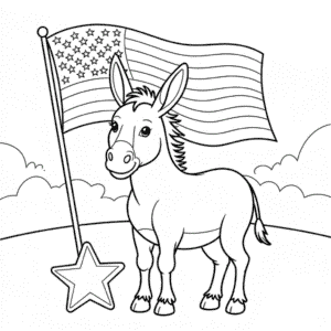 Desenho do Burro com Bandeira para Colorir