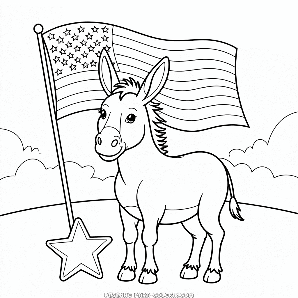 Desenho do Burro com Bandeira para Colorir