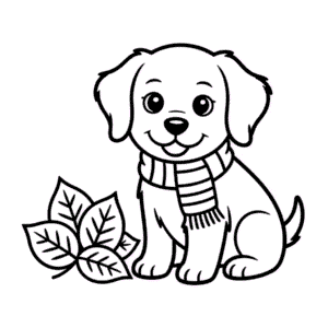 Desenho do Cão no Outono para Colorir