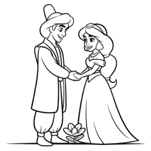 Desenho do Casamento de Aladdin e Jasmine para Colorir
