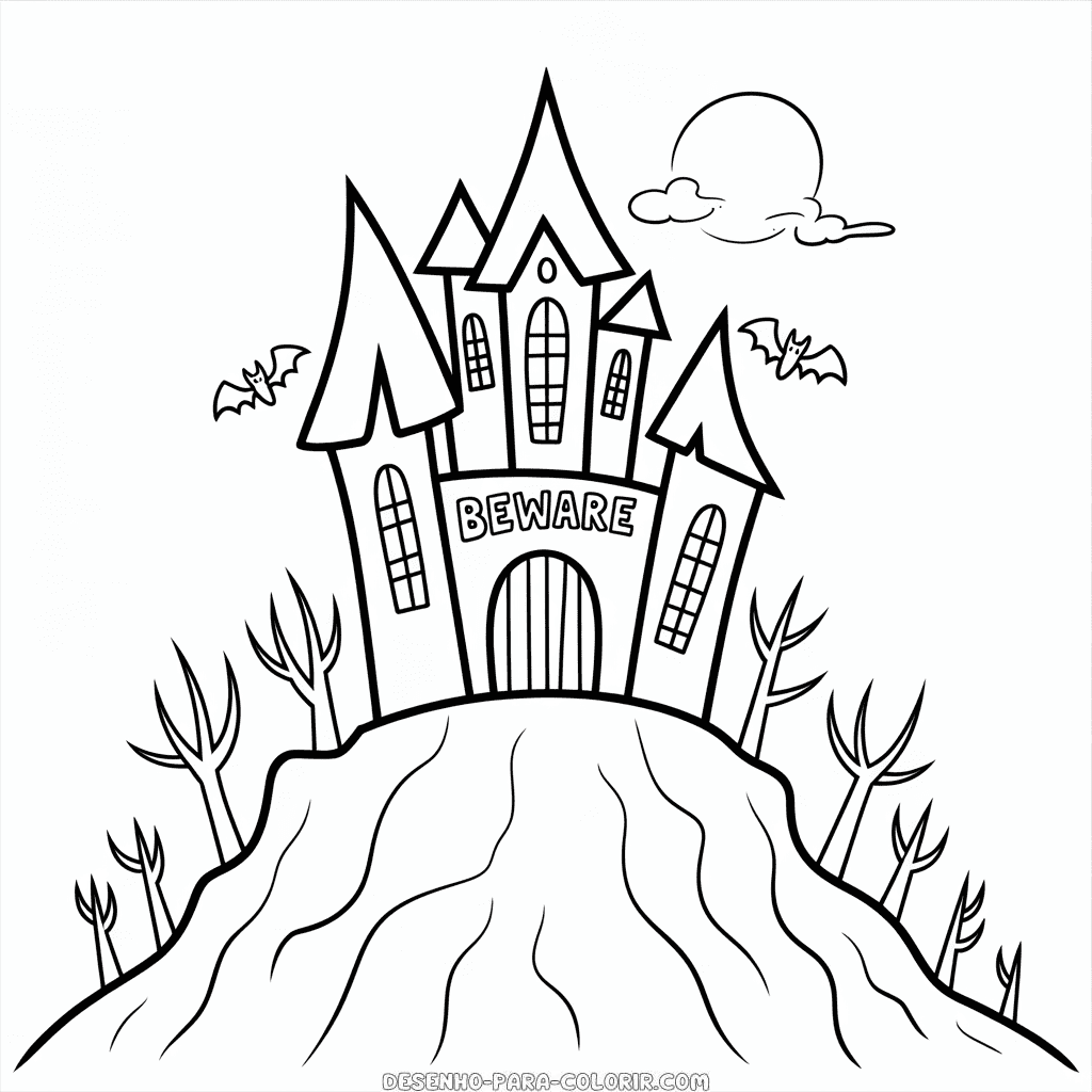 Desenho do Castelo de Halloween para Colorir
