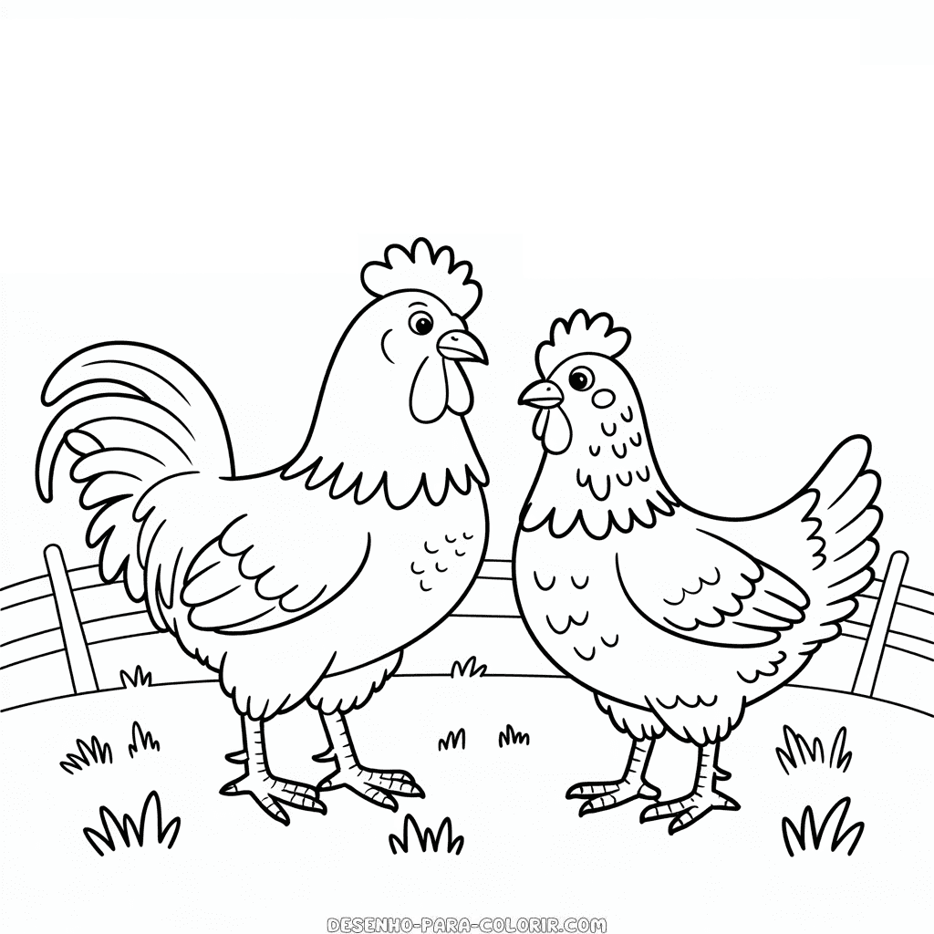 Desenho do Galo e da Galinha para Colorir
