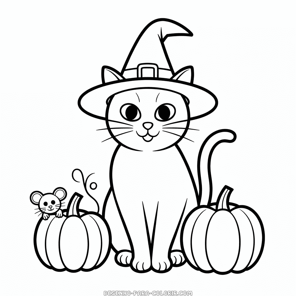 Desenho do Gato Adulto de Halloween para Colorir
