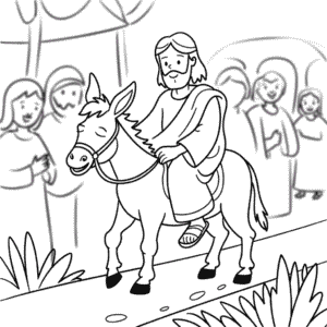 Desenho do Jesus sentado no Burro para Colorir