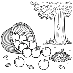 Desenho do Outono com Maçã para Colorir
