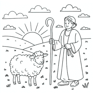 Desenho do Pastor e da Ovelha Adulta para Colorir