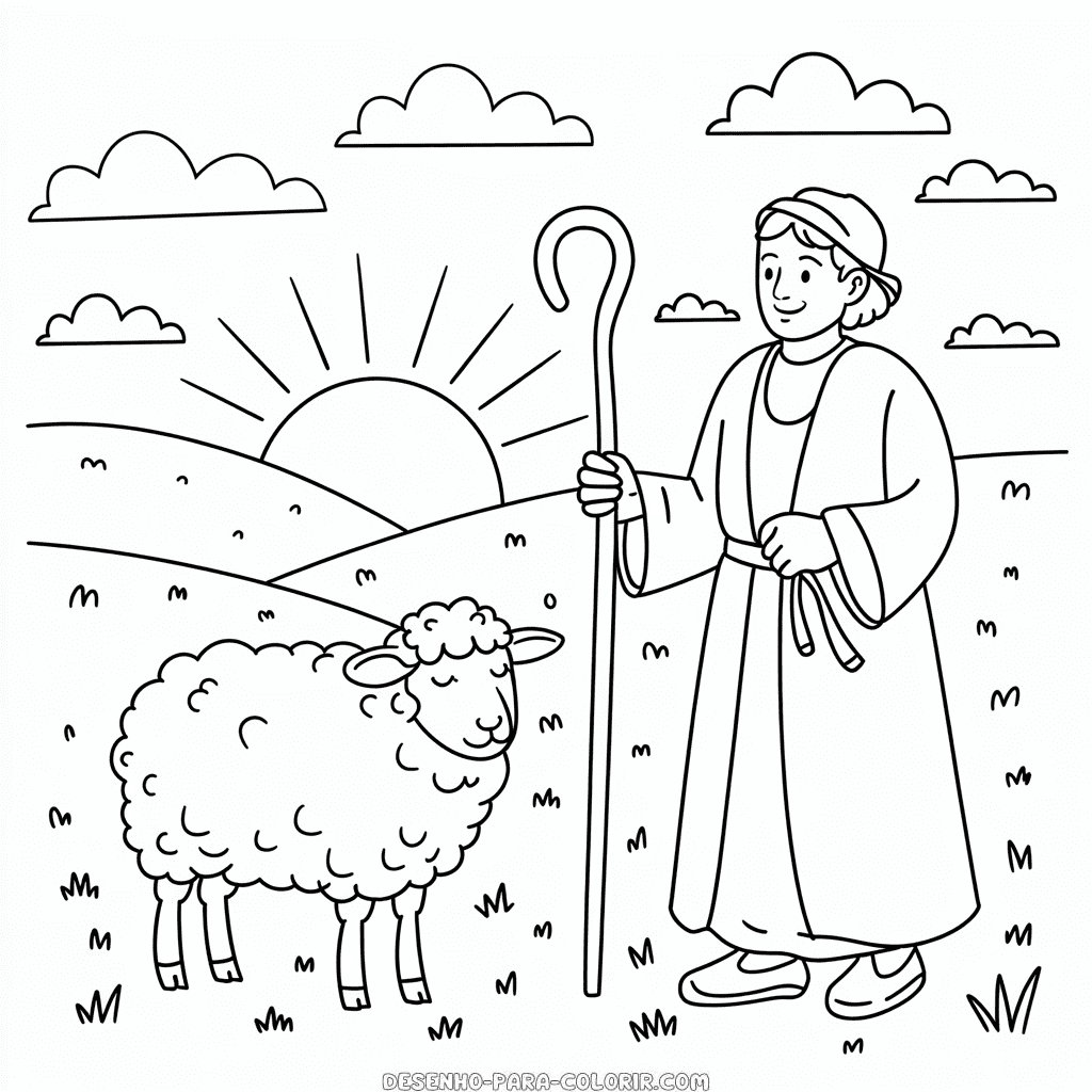 Desenho do Pastor e da Ovelha Adulta para Colorir