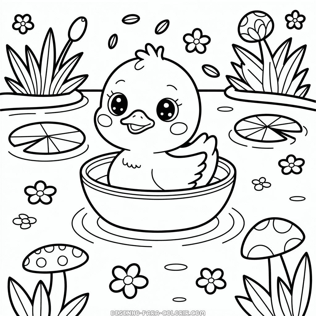 Desenho do Patinho Kawaii para Colorir