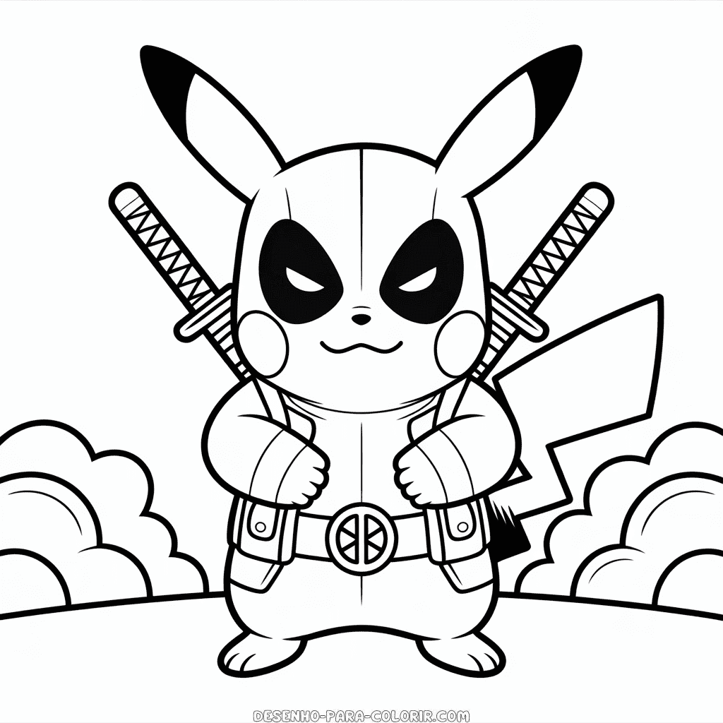 Desenho do Pikachu Deadpool para Colorir