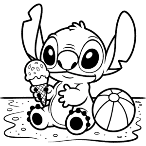 Desenho do Stitch Comendo Sorvete para Colorir