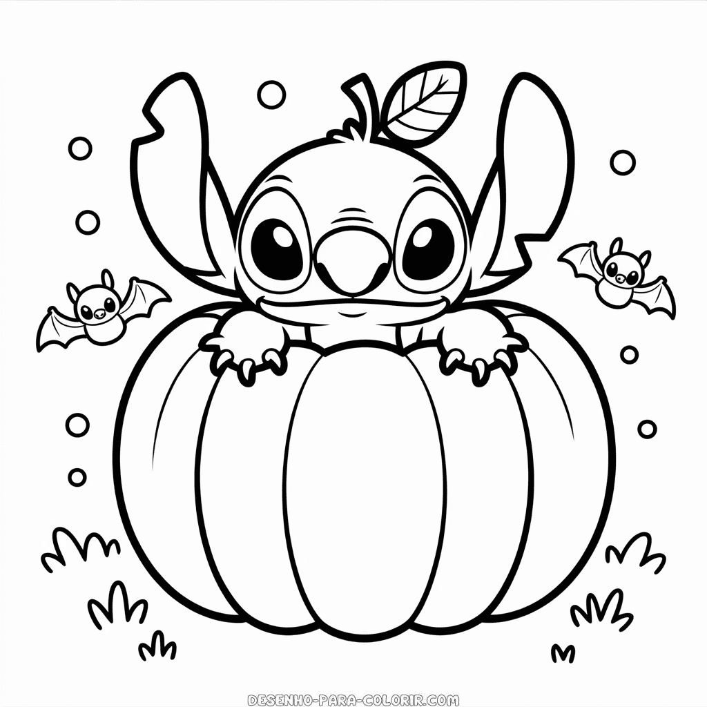 Desenho do Stitch na Abóbora para Colorir