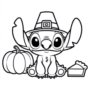 Desenho do Stitch no Dia de Ação de Graças para Colorir