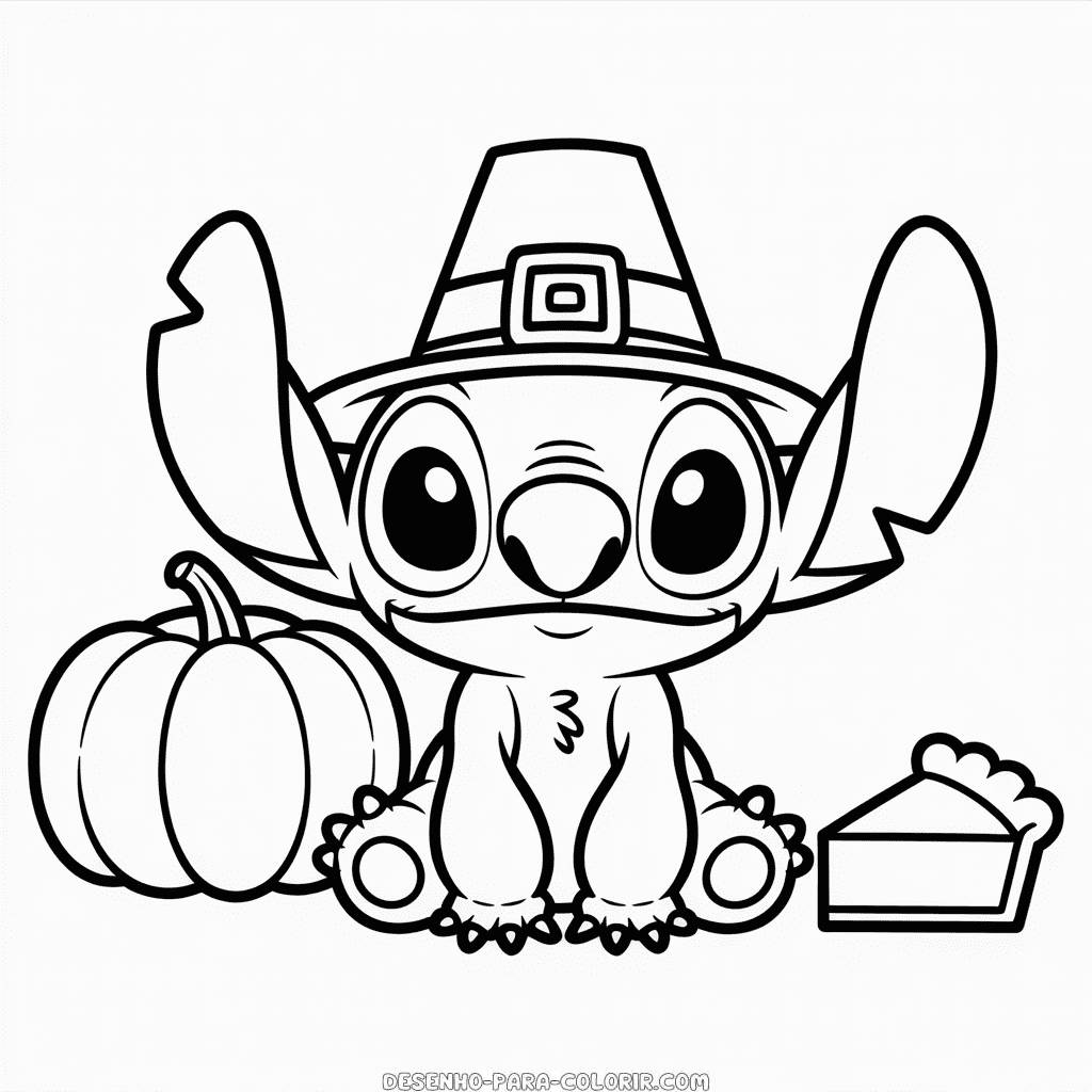 Desenho do Stitch no Dia de Ação de Graças para Colorir