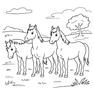 Desenho dos Três Cavalos para Colorir