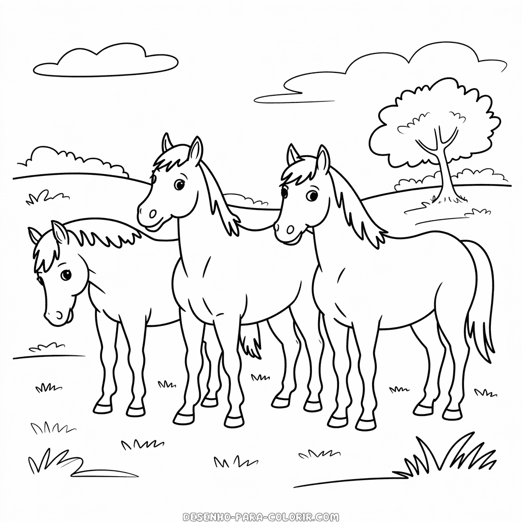 Desenho dos Três Cavalos para Colorir