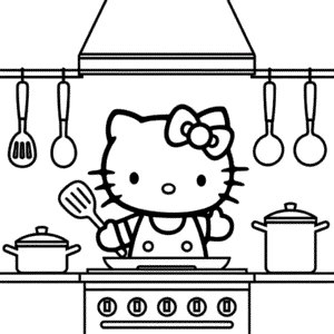 Desenho da Cozinha da Hello Kitty para Colorir