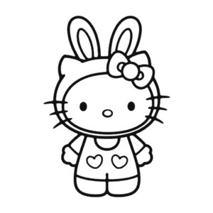 Desenho da Hello Kitty com Fantasia de Coelhinho para Colorir