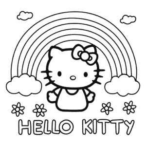 Desenho da Hello Kitty e do Arco-Íris para Colorir