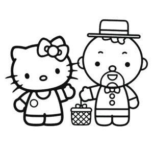 Desenho da Hello Kitty e do Papai para Colorir