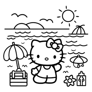 Desenho da Hello Kitty nas Férias de Verão para Colorir
