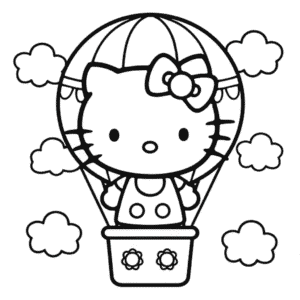 Desenho da Hello Kitty no Balão de Ar Quente para Colorir