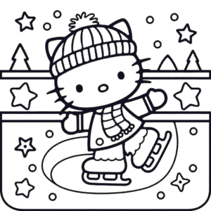Desenho da Hello Kitty Patinando no Gelo para Colorir
