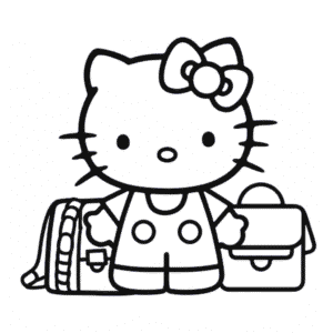 Desenho da Hello Kitty Pronta para a Escola para Colorir