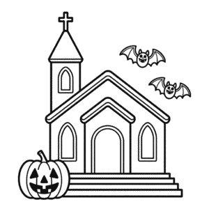 Desenho da Igreja do Halloween para Colorir