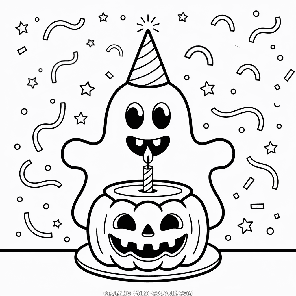 Desenho do Aniversário Feliz de Halloween para Colorir