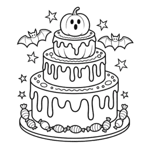 Desenho do Bolo de Halloween para Colorir