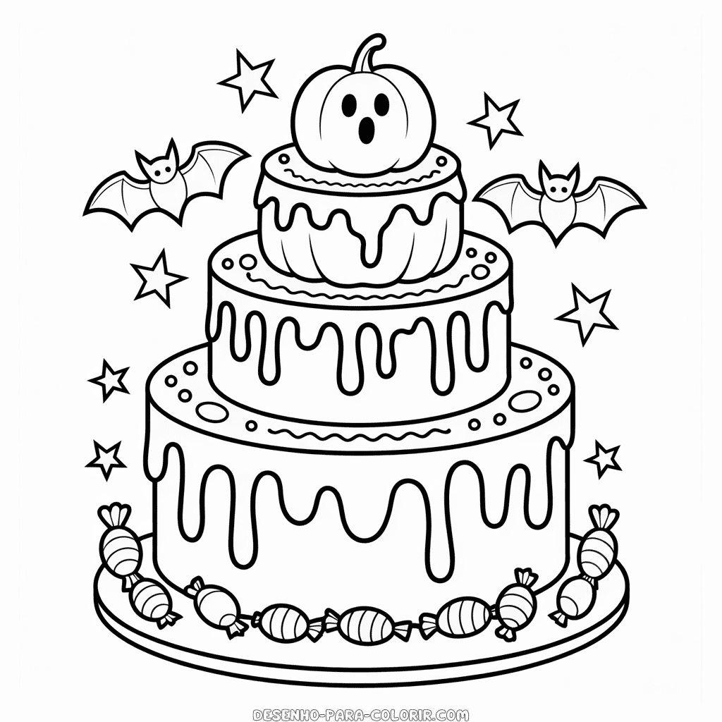 Desenho do Bolo de Halloween para Colorir