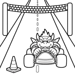 Desenho do Bowser no Mario Kart para Colorir