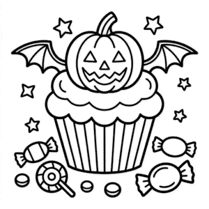 Desenho do Cupcake de Halloween para Colorir