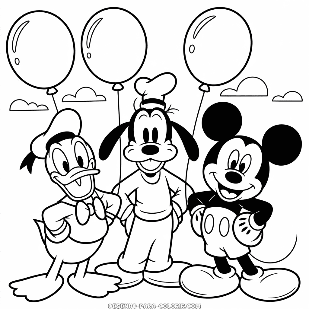 Desenho do Donald, Pateta e Mickey para Colorir