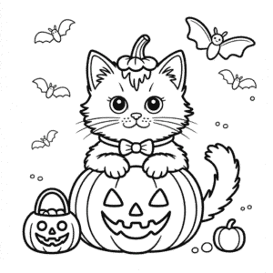 Desenho do Gatinho Fofo de Halloween para Colorir
