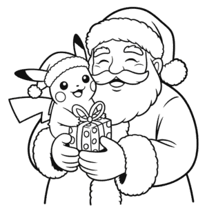Desenho do Papai Noel e Pikachu para Colorir