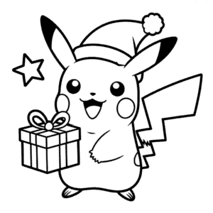 Desenho do Pikachu com Chapéu de Papai Noel para Colorir