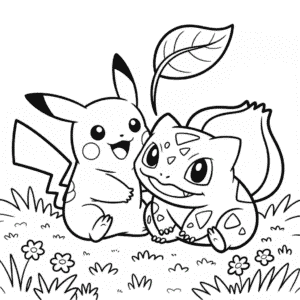 Desenho do Pikachu e do Bulbasaur Pokémons para Colorir