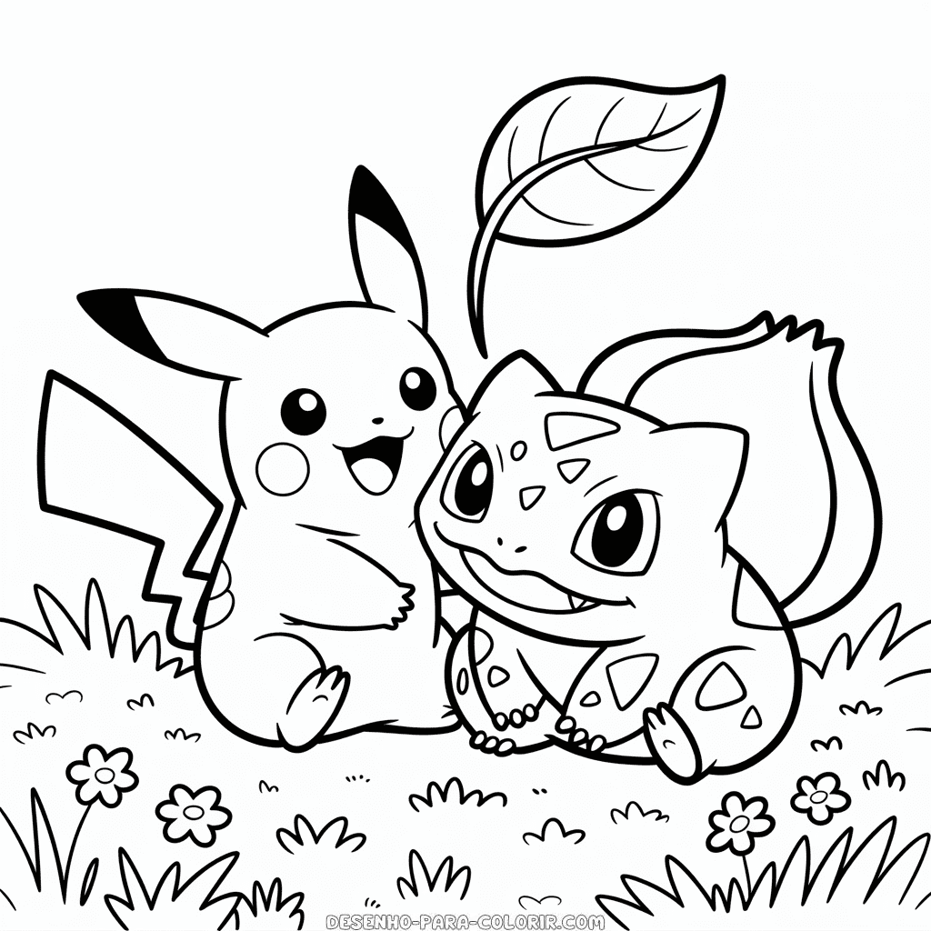 Desenho do Pikachu e do Bulbasaur Pokémons para Colorir