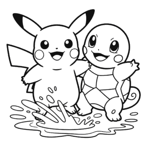 Desenho do Pikachu e Squirtle para Colorir
