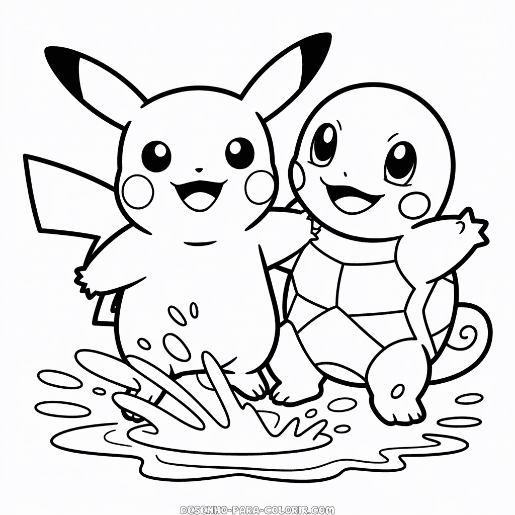 Desenho do Pikachu e Squirtle para Colorir