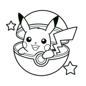 Desenho do Pikachu na Pokebola para Colorir