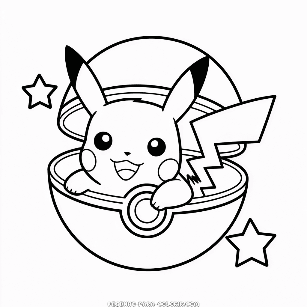 Desenho do Pikachu na Pokebola para Colorir