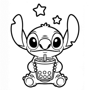 Desenho do Stitch com Boba para Colorir