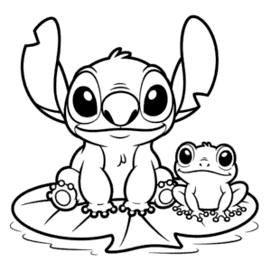 Desenho do Stitch com Sapo para Colorir