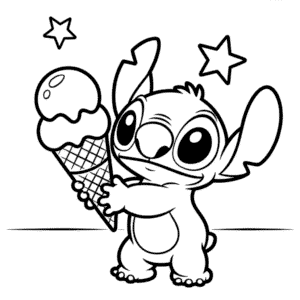 Desenho do Stitch com Sorvete para Colorir