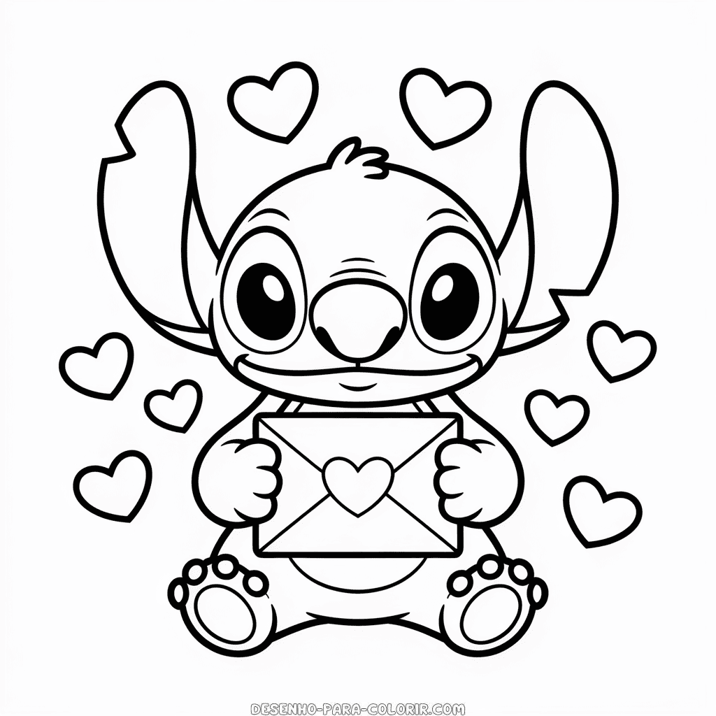Desenho do Stitch Dia dos Namorados para Colorir